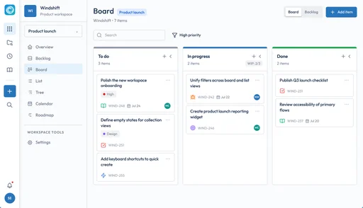 Windshift product demo. Click the sidebar icons to explore views.